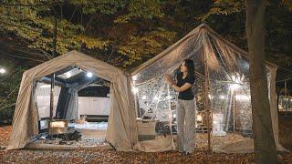 Overnight camping in an air tent with a transparent vestibule / Camping V-log