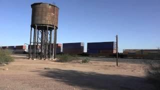 EBD Union Pacific Intermodal train passes Southern Pacific water tower @ Aztec, AZ 9/25/15