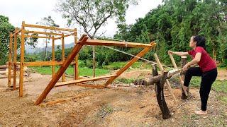 30 Days: Alone cut down a giant tree trunk - DIY spinning wheel, assembling wooden house frames