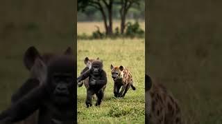 Heart-Stopping Moment: Hyenas Hunt Baby Gorilla #animalkingdom #wildlife
