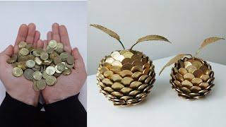 DIY/BOZUK PARA ILE EV DEKORU YAPMA/декоративные ЯблокИ из монет/Coin Recycle /gold apple room decor