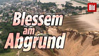 Hochwasser Erftstadt-Blessem: Kiesgrube bricht immer weiter ein