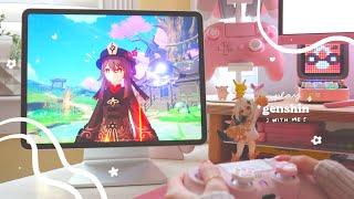  playing genshin impact on a cute lil' ipad setup | 1 hr of gameplay (jp dub) + controller asmr 