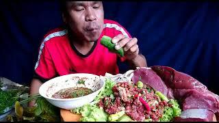 ASMR Eating raw meat & liver _ Mukbang thai food  _  Thai eating show  _ ASMR Food #66