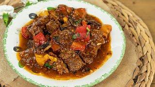 Make this Cozy Greek Beef Stew with Peppers & Mushrooms