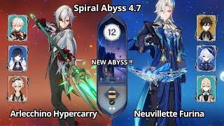 C0 Arlecchino Hypercarry & C0 Neuvillette Furina - NEW Spiral Abyss 4.7 Floor 12 Genshin Impact