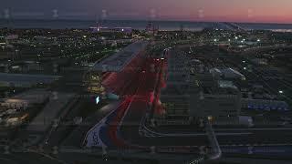 Aerial OLIMPIC VILAGE, SOCHI, RUSSIA. The Olympic village in Sochi at night. Amazing perspective of