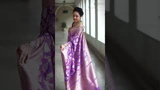 Banarasee Handwoven Georgette Saree Zari Jaal Design With Lace-Lavender