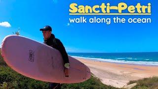 Walk along the Atlantic Ocean, Spain - Sancti Petri. 4K Walk tour. Cadiz Province