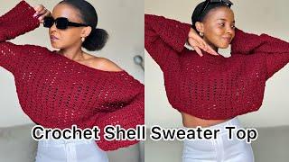 Crochet Easy and Fast Shell Sweater Top #crochet #howtocrochet #crochettops