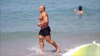 Beachside Muscle - Bodybuilder's morning Jogging