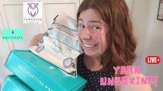 Mega Subscription Box Unboxing, LIVE!  - June 2022 Paradise Fibers & May KnitCrates