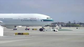 Cathay Pacific Boeing 777-300ER Gets Pulled by a Supertug at LAX in HD