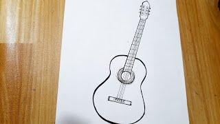 How to draw a guitar easy step by step || Guitar drawing tutorial