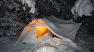 TENT CAMPING In HEAVY SNOW Fall - Buried In Snow - SNOWSTORM