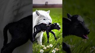 Snow wolf attack on a baby calf #cow #calf #wolf #motherslove