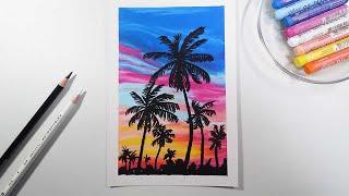 오일파스텔 쉬운 그림]노을지는 하늘 풍경 ㅣ Drawing the sunset sky scenery