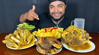 SPICY OILY MUTTON ROST, FISH FRY, FULL GOAT HEAD CURRY AND MUTTON FAT CURRY WITH RICE EATING SHOW