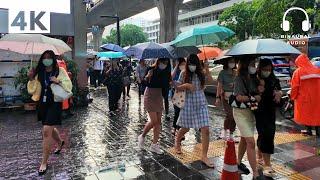 [4K UHD] Walking around Commercial and Nightlife Area in Silom, Bangkok during the Rain