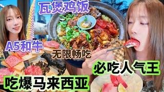 [4K][SUB]吉隆坡一天狂吃6家，和牛日料無限暢吃！沙威瑪卷餅，爆炒福建面，排隊人氣王瓦煲雞飯，馬來西亞美食也太多了吧？Eat at 6 restaurants in Kuala Lumpur