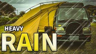 Van Side Tent Camping in Japan Heavy Rain | Ogawa Carside Living DX-II