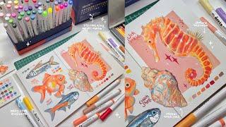 draw with me, sea friend illustrations + giveaway!🪸 trying out acrylic markers ₊˚