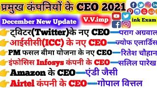 प्रमुख कंपनियों के CEO 2021| Companies CEO Name| Current Affairs 2021| Pramukh Latest New CEO 2021