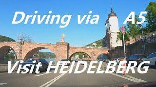 Germany Heidelberg: Drive tour highway /Autobahn A5 to city center Stadtbesuch per Autofahrt 驾车游览海德堡