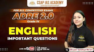 IMPORTANT QUESTIONS ON ENGLISH FOR ADRE GRADE IV POSTS | ADRE 2.0 | CSAP IAS ACADEMY