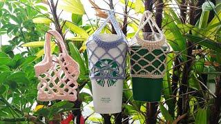 Eng) 코바늘 메쉬 보틀커버 만들기│테이크아웃컵 텀블러파우치 물병커버 │Crochet Mesh Bottle Holder