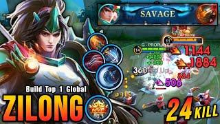 SAVAGE + 24 Kills!! ATK Speed & Critical Build Zilong is Deadly!! - Build Top 1 Global Zilong ~ MLBB