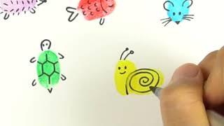 CRAFT AND FUN - Easy Thumb Drawing Animals | Thumbprint drawing | Thumb printing activity