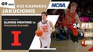 KASPARAS JAKUCIONIS Career High 24 PTS Illinois Illini BIG10 NCAA College Basketball Highlights G9