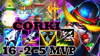 WILD RIFT CORKI ADC GAMEPLAY | 16 -2 -5 MVP | CORKI BUILD RUNES