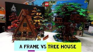 Lego Ideas Comparison  - Tree House 21318 Vs A Frame Cabin 21338 - Unboxing Building Lego Display