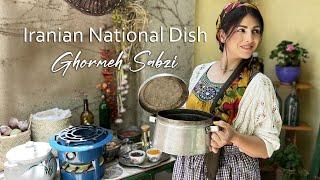 #22 National Dish Of IRAN! I Cooked Ghormeh Sabzi In My Village ( Persian Herb Stew ) قرمه سبزی