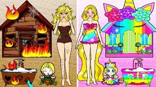 RAINBOW UNICORN Barbie's New Home - Barbie Mother & Daughter Handmade - DIY Arts & Paper Crafts