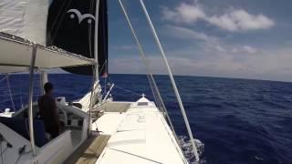 Wharram Catamaran Tiki38, 'Jumpa Lagi',  sailing fast to windward 7 8knots and reaching 7 9knots on