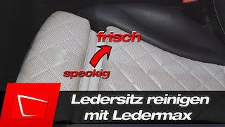 Ledersitz richtig reinigen - altes speckiges Leder wieder aufbereiten mit Ledermax Lederreiniger