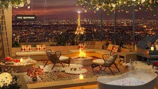 Relaxing Jazz Music in Luxury Apartment at Paris City - Rainy with Fire Sounds for Stress Relief ️