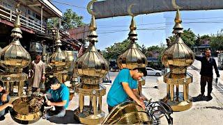 Top Working and Skilful Man Making Mosque Towers from Golden Sheets in Afghanistan with Basic Tools