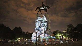 Malcolm X projected on the Lee Memorial