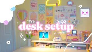  comfy cute aesthetic desk setup tour | a pastel workspace with gaming touches + some unboxings 