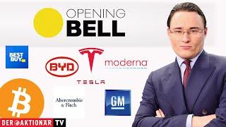 Opening Bell: Bitcoin, BYD, Tesla, GM, Best Buy, Crowdstrike, Fook Locker, Abercrombie, Moderna