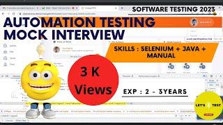 Automation Testing Mock Interview | Skills : Selenium + Java + Manual | Software Testing Zone