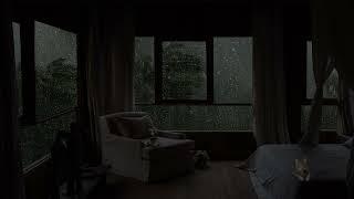 Sleeping with Rain & Thunder Sounds in Forest at Living Room | Rain on Window for Disorders Sleep