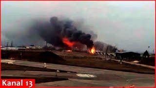 Footage of fire at the airfield hit by ATACMS missiles in Crimea - 2 MiG-31, 1 Su-27 were destroyed