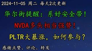 美股 华尔街提醒：系好安全带！AAPL警告部分业务表现不佳！NVDA多头相当强势！TSLA静候大选结果！PLTR财报利好，大暴涨，如何参与？