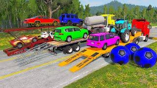 Flatbed Truck Mcqueen | Transportation with Truck - Pothole vs Car #12 - BeamNG.Drive
