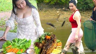 Alida Tát Ao to Catch Snakehead Fish & Make Delicious Grilled Snakehead with Turmeric